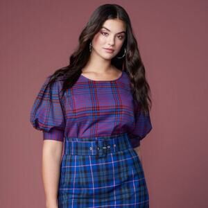 Eloquii Red Blue PInk Palid Causal blouse top puff sleeves size 22 Plus